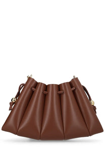 Themoirè womens borsa calipso brown leather bucket bag with pleated design and gold tone hardware