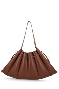 Themoirè womens borsa calipso brown leather bucket bag with pleated design and gold tone hardware