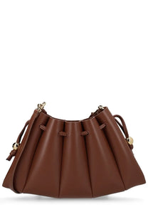 Themoirè women’s borsa calipso brown leather bucket bag with pleated design and gold tone hardware