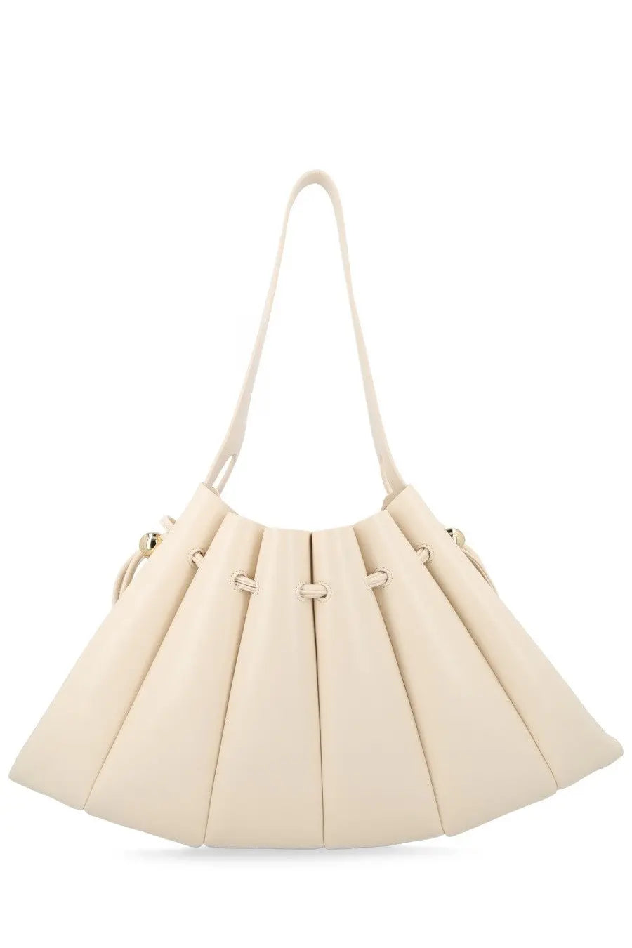 Themoirè women’s borsa calipso white cream pleated leather shoulder bag with single handle and gold-tone hardware