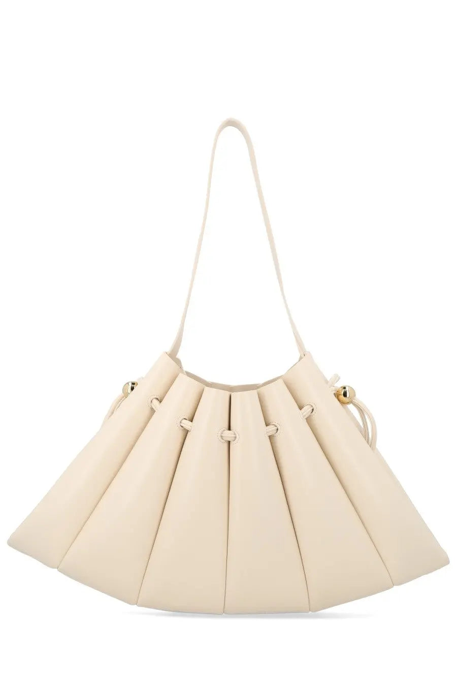 Themoirè women’s borsa calipso white cream-colored pleated leather shoulder bag with gold-tone hardware and slender handle