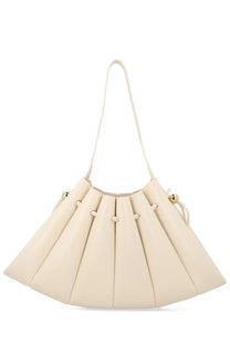 Themoirè women’s borsa calipso white cream-colored pleated leather shoulder bag with gold-tone hardware and slender handle