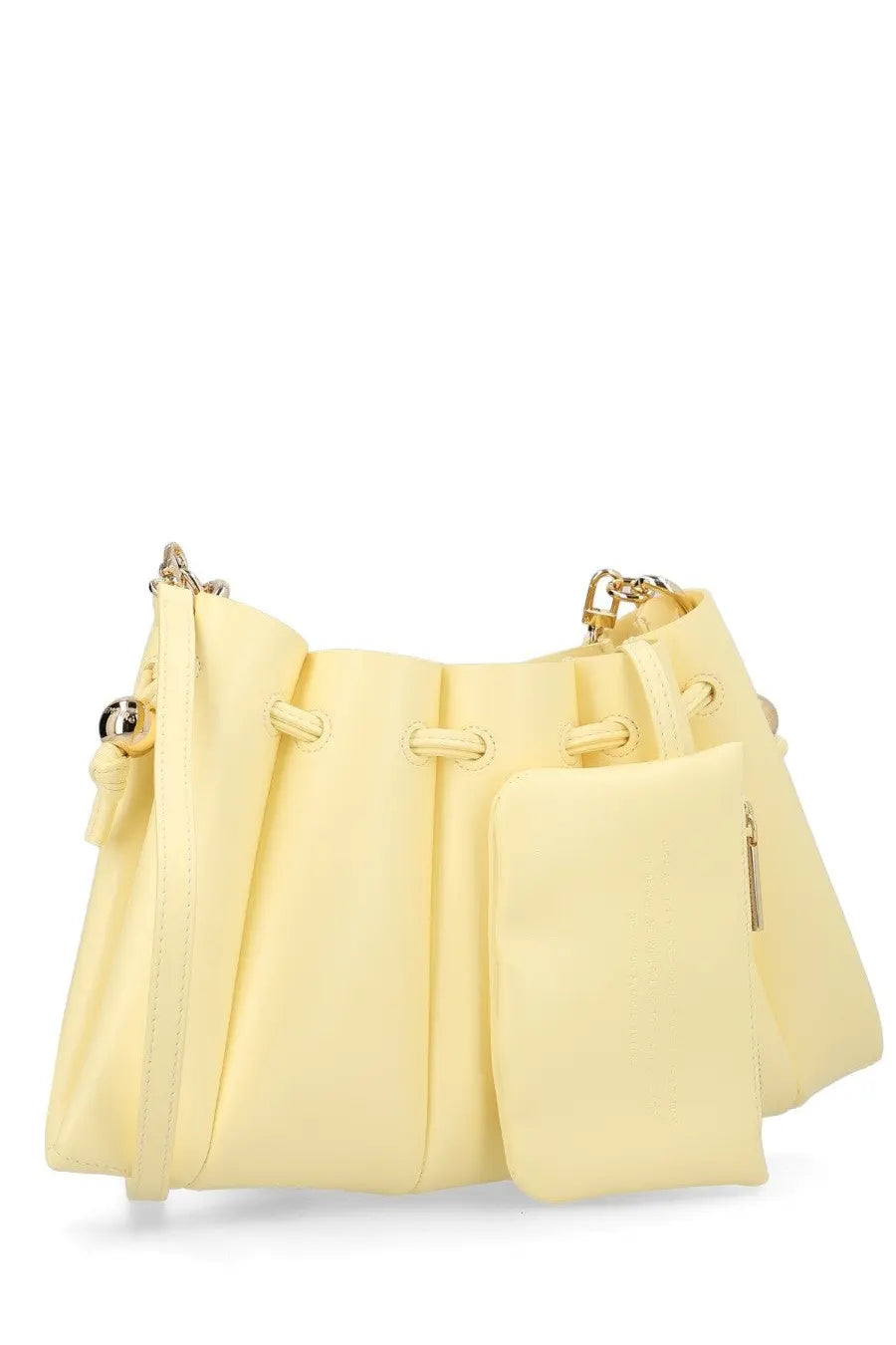 Themoirè women’s borsa calipso yellow bucket handbag with a pale yellow slouched silhouette and gold-tone hardware accents