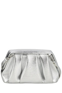 Themoirè women’s clutch bag Athena silver with textured pebbled leather finish and vertical pleats in silver metallic