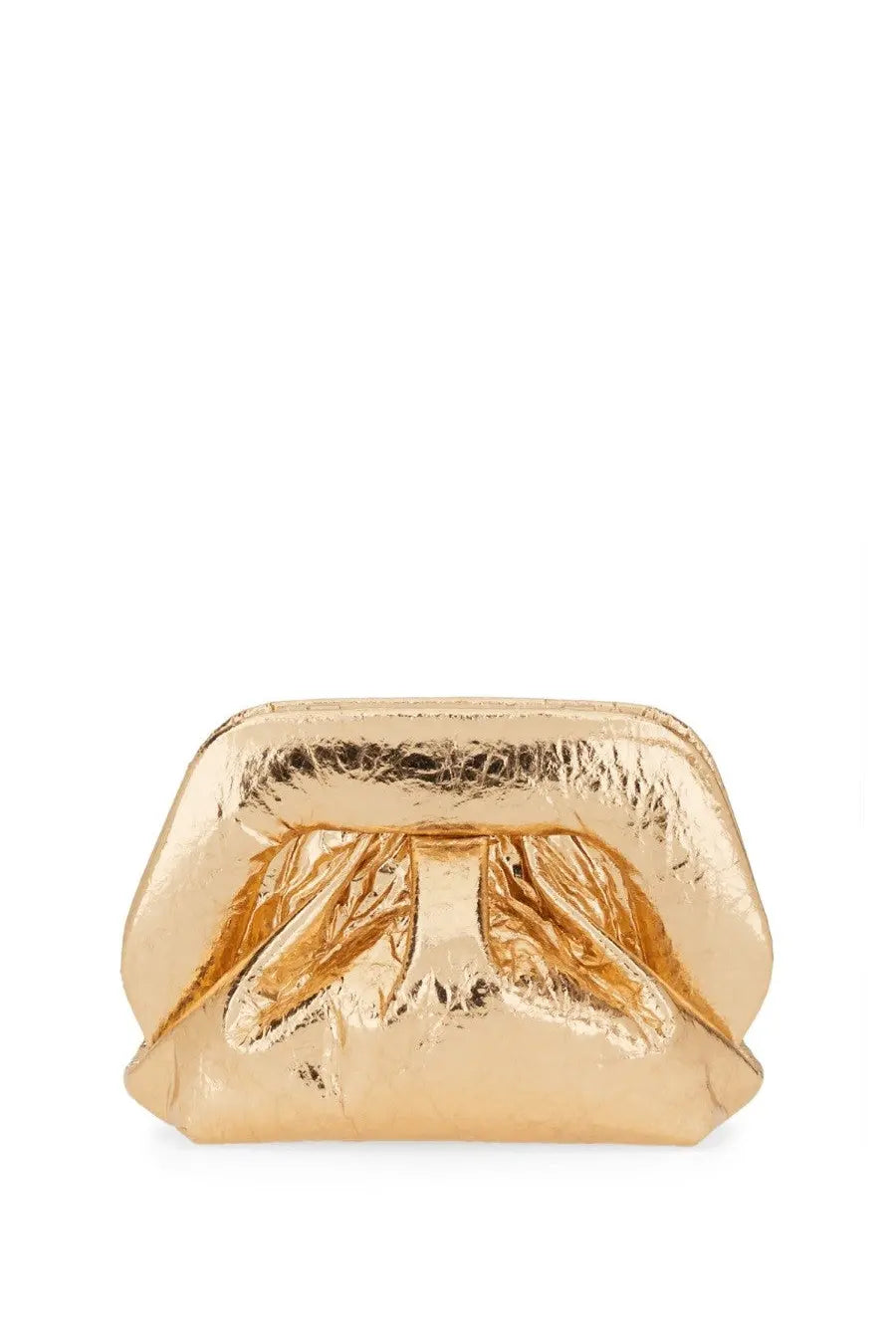 Themoirè women’s clutch gea gold is a gold metallic clutch with a crinkled textured surface and structured padded design