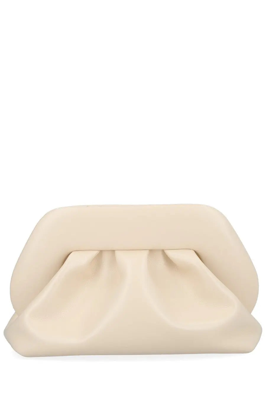 Themoirè women’s medium bios bag beige cream leather clutch with ruched front and rounded edges