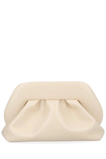 Themoirè women’s medium bios bag beige cream leather clutch with ruched front and rounded edges