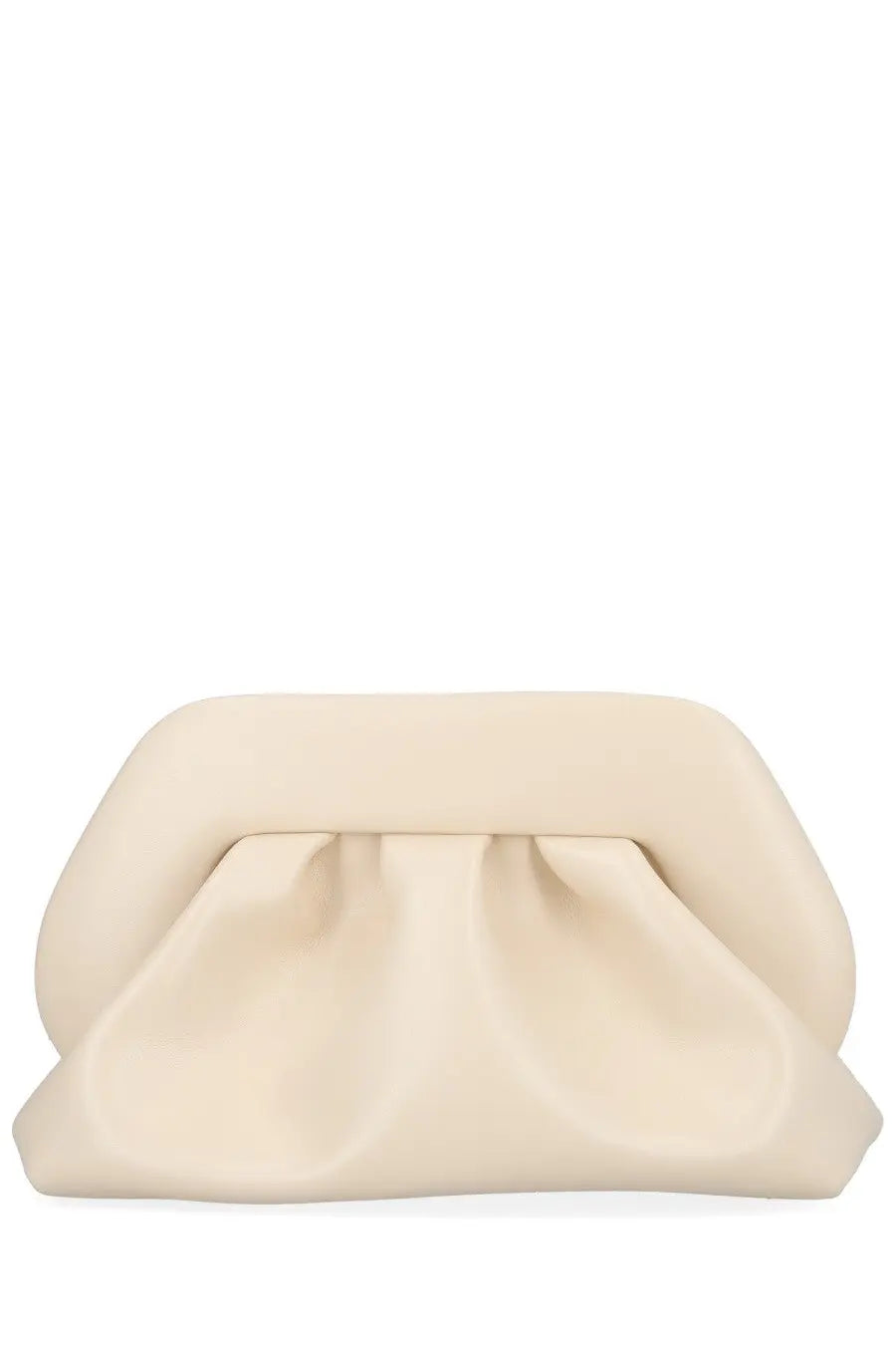 Themoirè women’s medium bios bag beige cream color soft textured clutch with ruched front and rounded edges