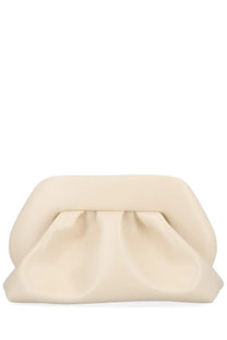 Themoirè women’s medium bios bag beige cream color soft textured clutch with ruched front and rounded edges