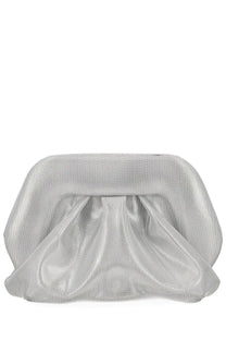 Themoirè women’s pochette bios small silver metallic mesh clutch with a gathered ruched center detail