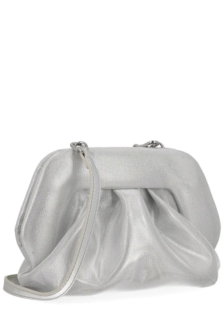 Themoirè women’s pochette bios small silver metallic mesh clutch with soft draped design and matching strap