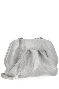 Themoirè women’s pochette bios small silver metallic mesh clutch with soft draped design and matching strap