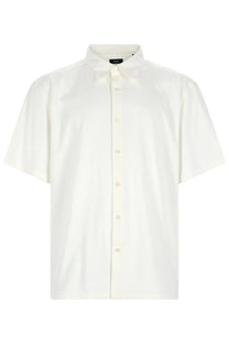 Theory men’s camicia irving white crisp white short-sleeved button-up shirt with classic collar and subtle creases