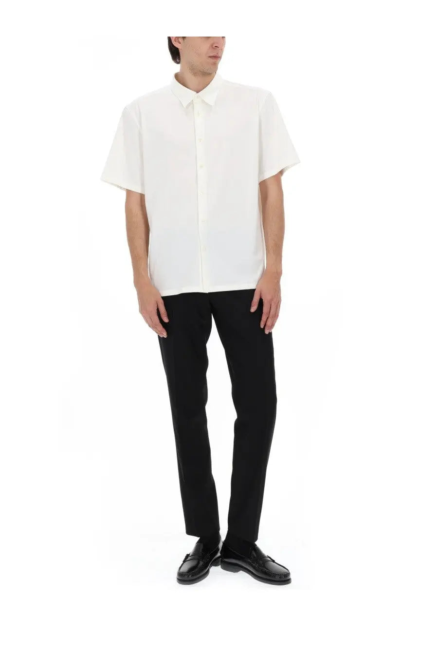 Theory men’s camicia irving white short-sleeved button-up shirt with classic collar and minimalist design