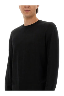 Theory men’s black wool jersey long-sleeved crew neck sweater for versatile layering and comfort