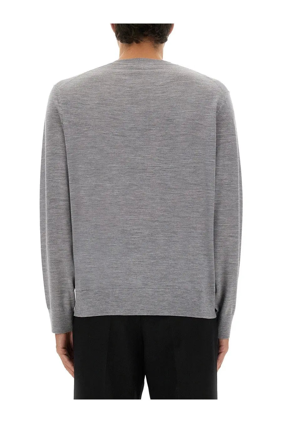Theory men’s grey wool jersey long-sleeved sweater with soft textured knit in heathered fabric