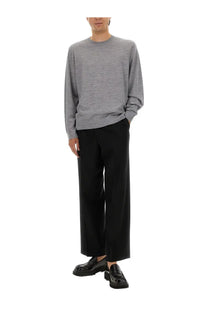 Theory men’s wool jersey grey long-sleeve crew neck sweater with gray textured fabric