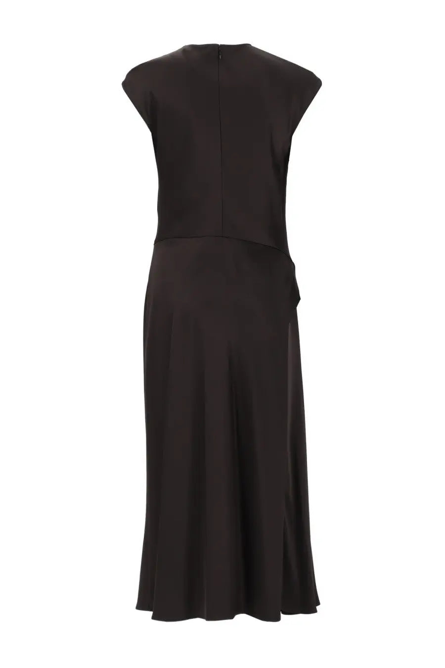 Theory women’s abito twist bodice satin grey midi dress with a fitted bodice and flowing skirt in sleek black satin