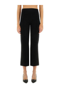 Theory women’s flare pant black in high-waisted cropped design with sleek straight-leg cut and subtle vertical pleats