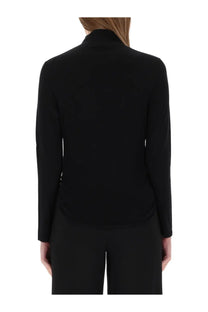 Theory women’s jersey henley black long-sleeved turtleneck top with sleek form-fitting silhouette in soft fabric