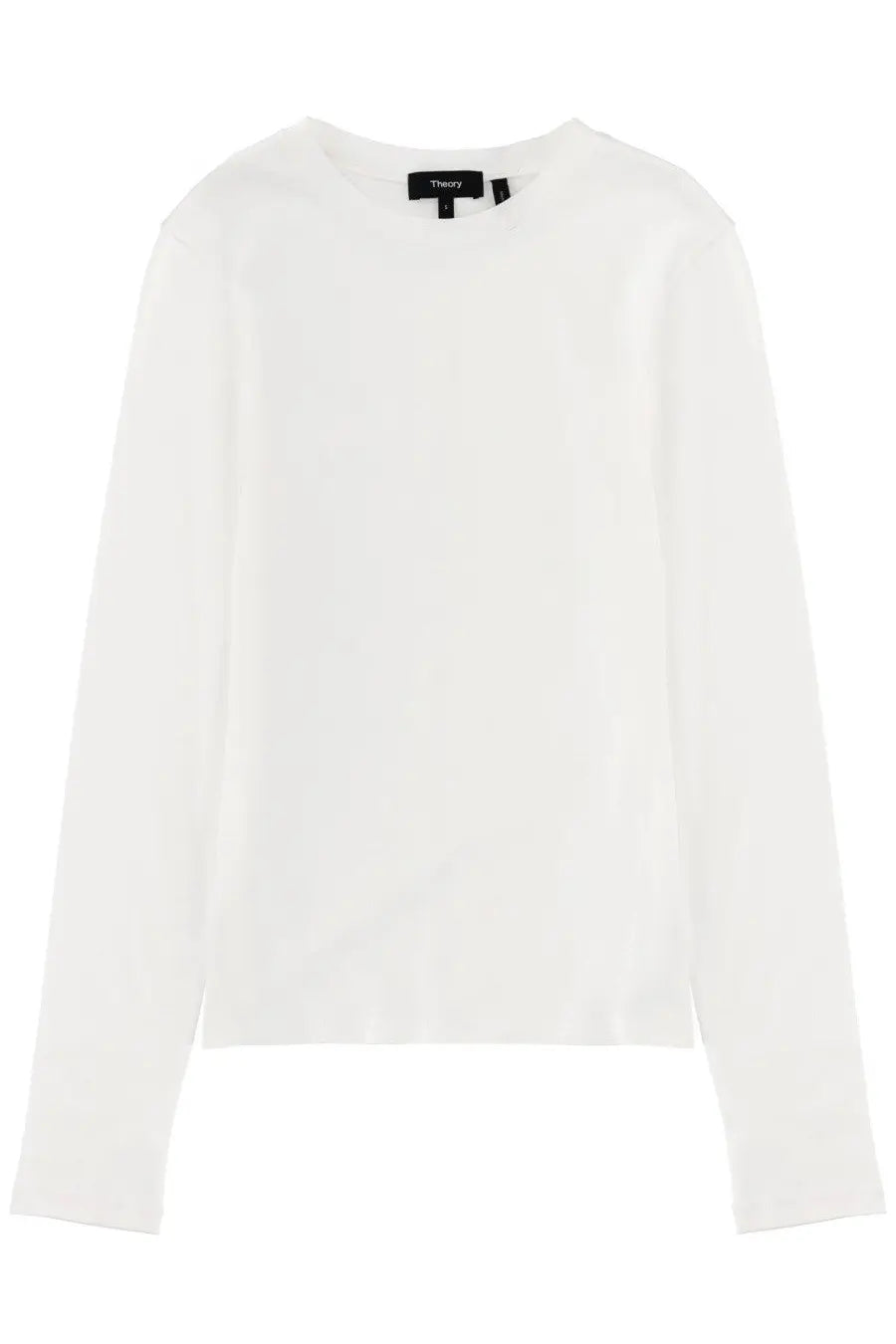 Theory women’s long sleeve shirt white with crew neckline made of smooth lightweight fabric
