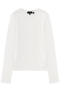 Theory women’s long sleeve shirt white with crew neckline made of smooth lightweight fabric