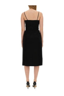 Theory women’s black sleeveless midi dress with thin spaghetti straps and a fitted bodice made from smooth fabric