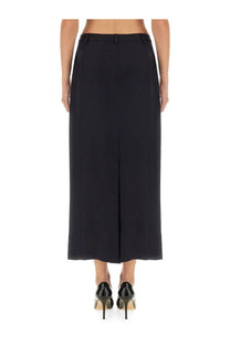 Black high-waisted wide-leg midi skirt with straight cut and center front slit from theory womenswear