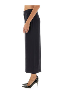 Theory women’s blue midi skirt with tailored fit and subtle pleats down the front in a smooth fabric