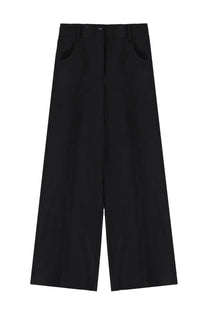 Theory women’s wool tailored black pants with wide-leg fit and subtle waist pleats for a sleek look