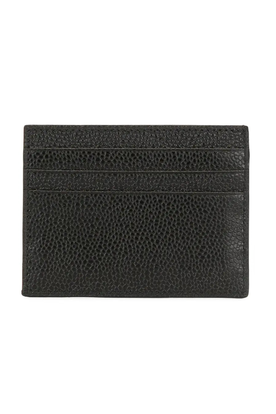 Thom Browne men’s card holder black made of textured leather with three horizontal slots for cards