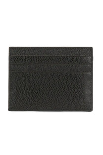 Thom Browne men’s card holder black made of textured leather with three horizontal slots for cards