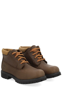 Timberland men’s waterproof chukka boot brown with brown leather upper tan laces and black rubber sole