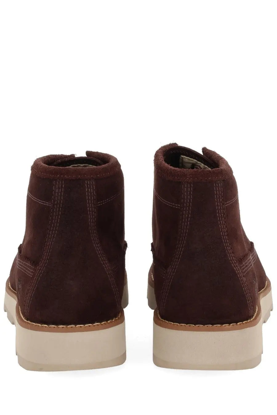 Timberland men’s waterproof brown suede chukka boot with cream rubber sole and tan stitching