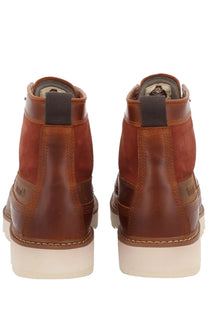 Timberland men’s waterproof lace up boot in brown with suede and leather uppers and white rubber sole