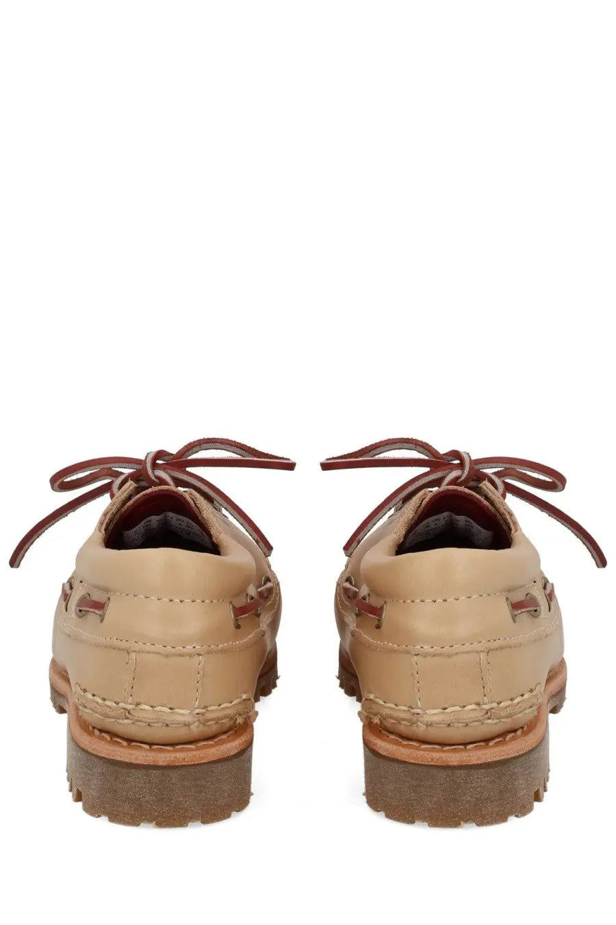 Timberland women’s shoe noreen beige leather boat shoes with brown laces and stitching details