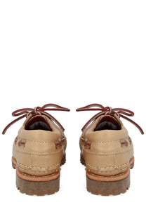 Timberland women’s shoe noreen beige leather boat shoes with brown laces and stitching details