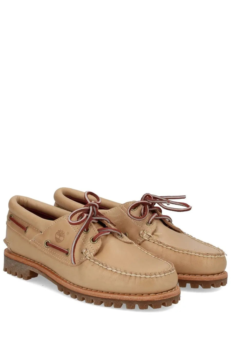 Timberland women’s shoe noreen beige tan boat shoes with brown laces and rugged rubber sole