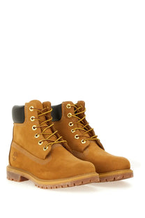 Timberland women’s waterproof lace up boot yellow tan leather 6 inch with black collar and gold tone eyelets
