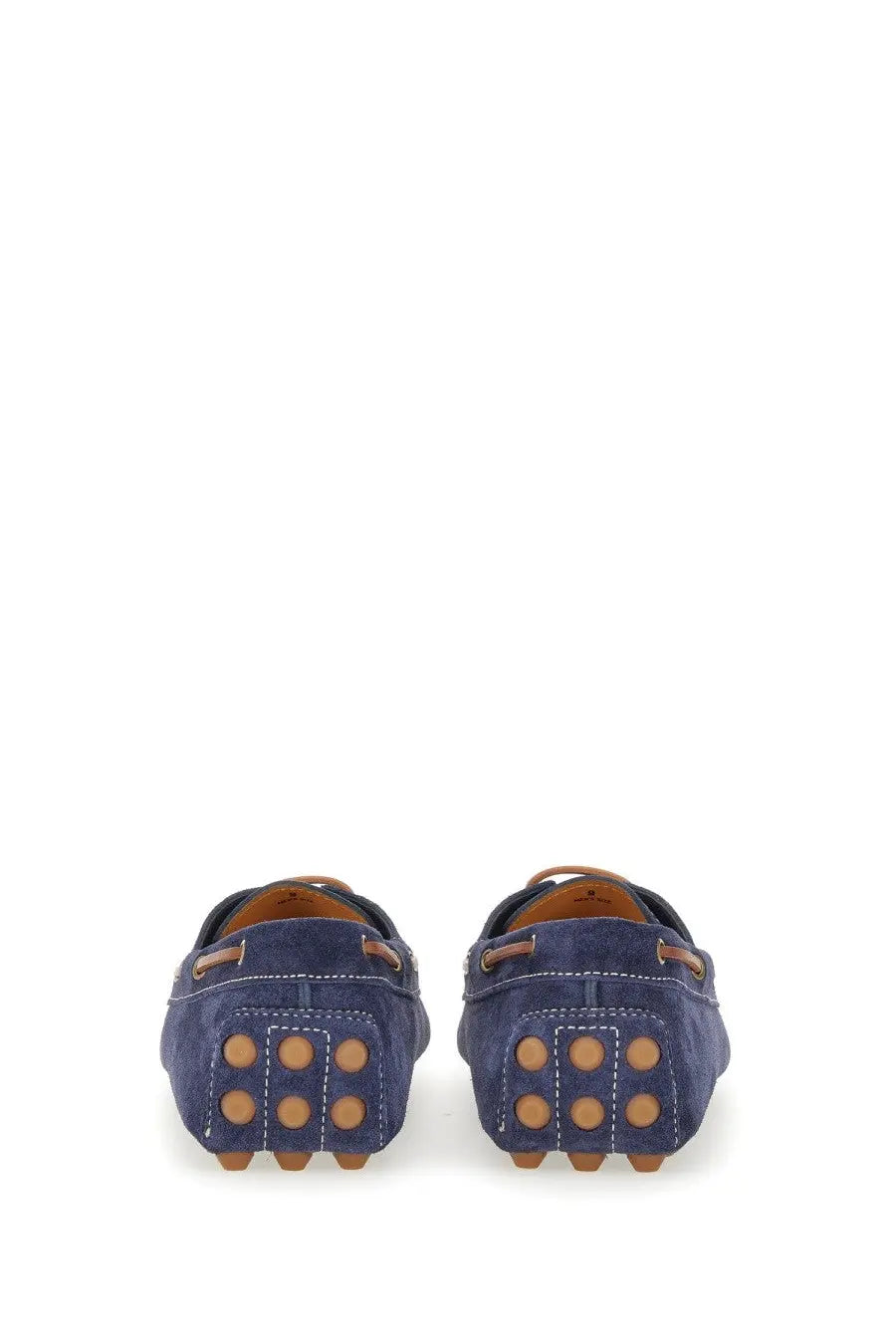 Tod’s men’s leather loafer blue navy suede with tan leather accents and circular rubber grips on the soles