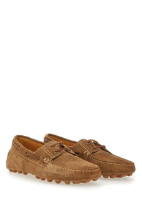 Tod’s men’s leather loafer brown in brown suede with tan laces and matching stitching
