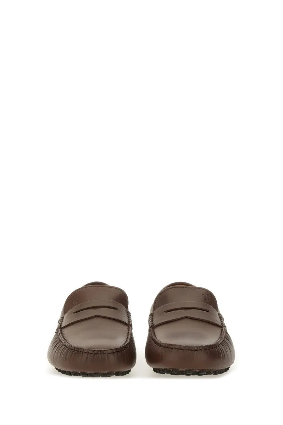 Tods men’s moccasin gommino bubble brown brown leather loafers with classic moccasin design and stitched detailing