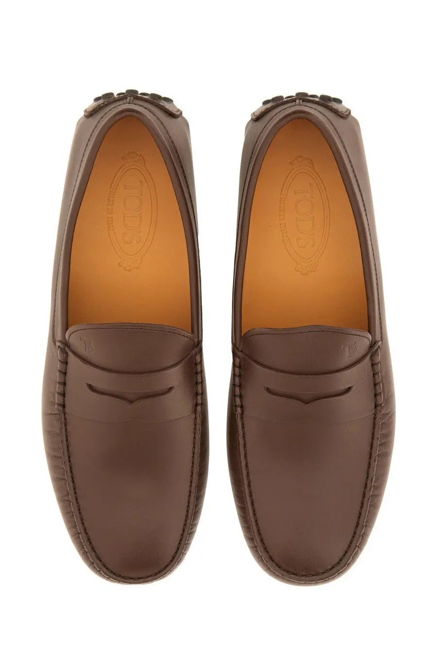 Tod’s men’s brown leather moccasin gommino loafers with classic moccasin design and stitched detailing