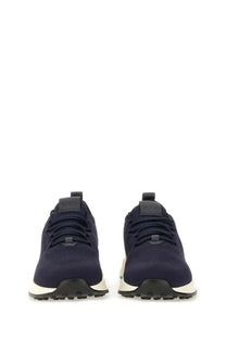 Tod’s men’s sneaker socks in navy blue knit with white and black soles for casual wear