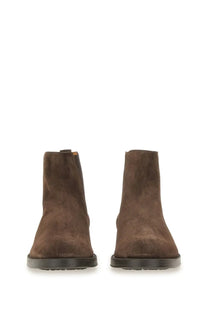 Tods men’s suede ankle boot brown in brown suede with a matte finish and dark rubber soles