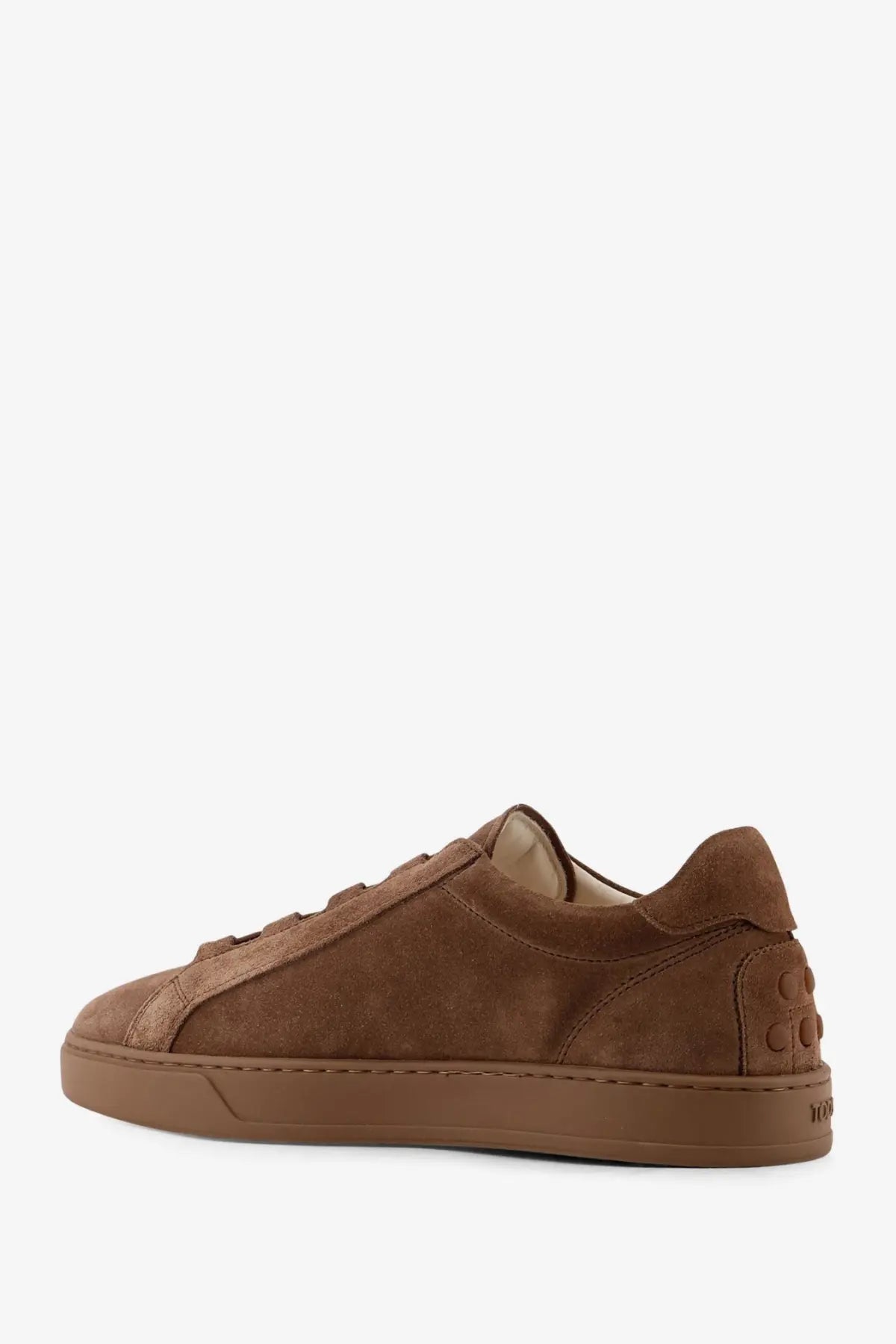 Tod’s men’s suede sneakers brown low-top with matching rubber sole and classic lace-up design