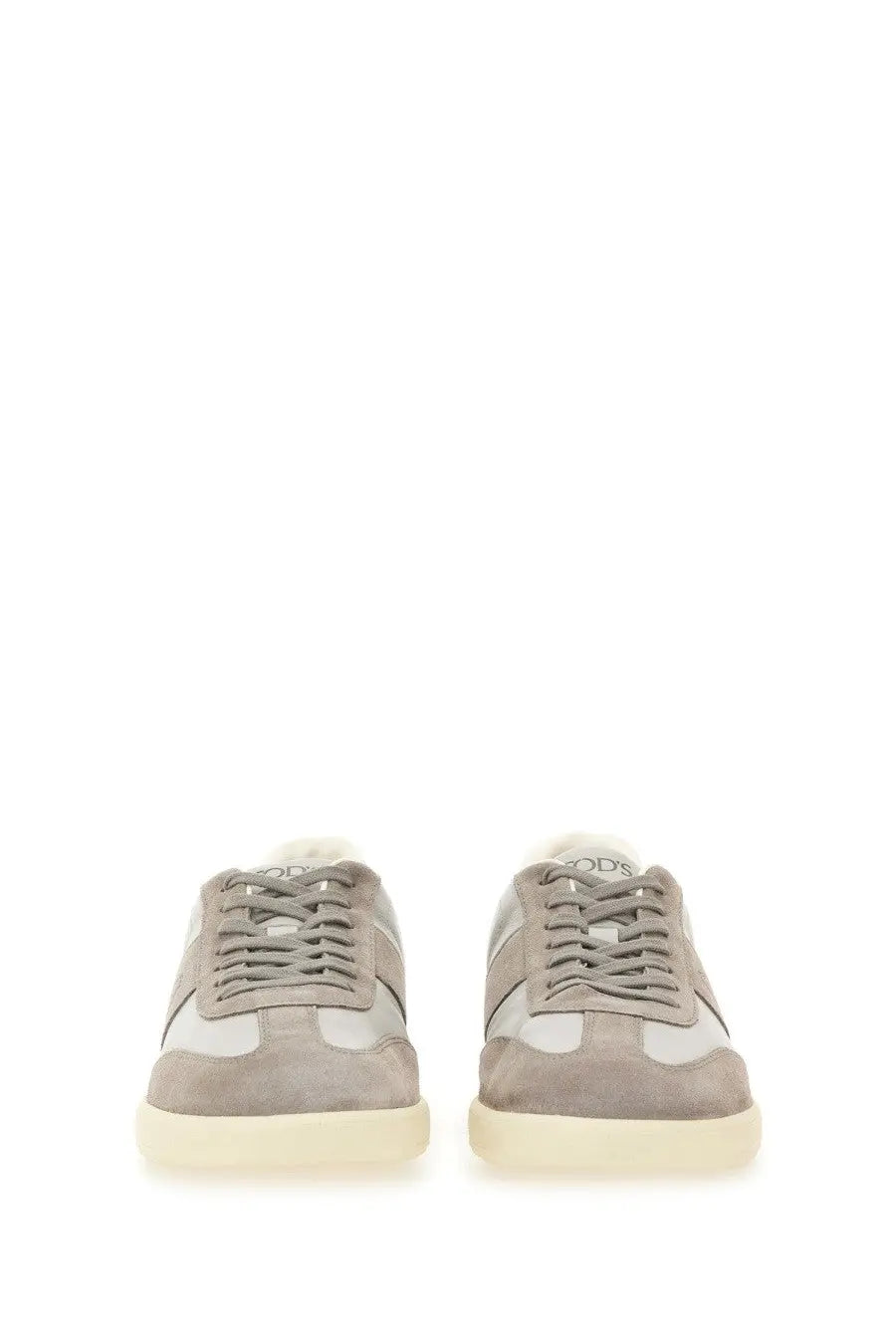 Tods men’s tabs sneaker beige low-top in gray suede and white leather with cream rubber sole