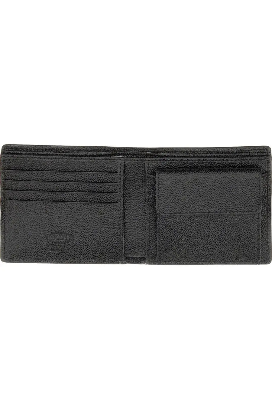 Tod’s men’s timeless wallet black textured leather with multiple card slots and a single pocket