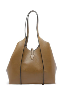 Tod’s women’s borsa tote timeless brown tan leather bag with black trim and central flap closure
