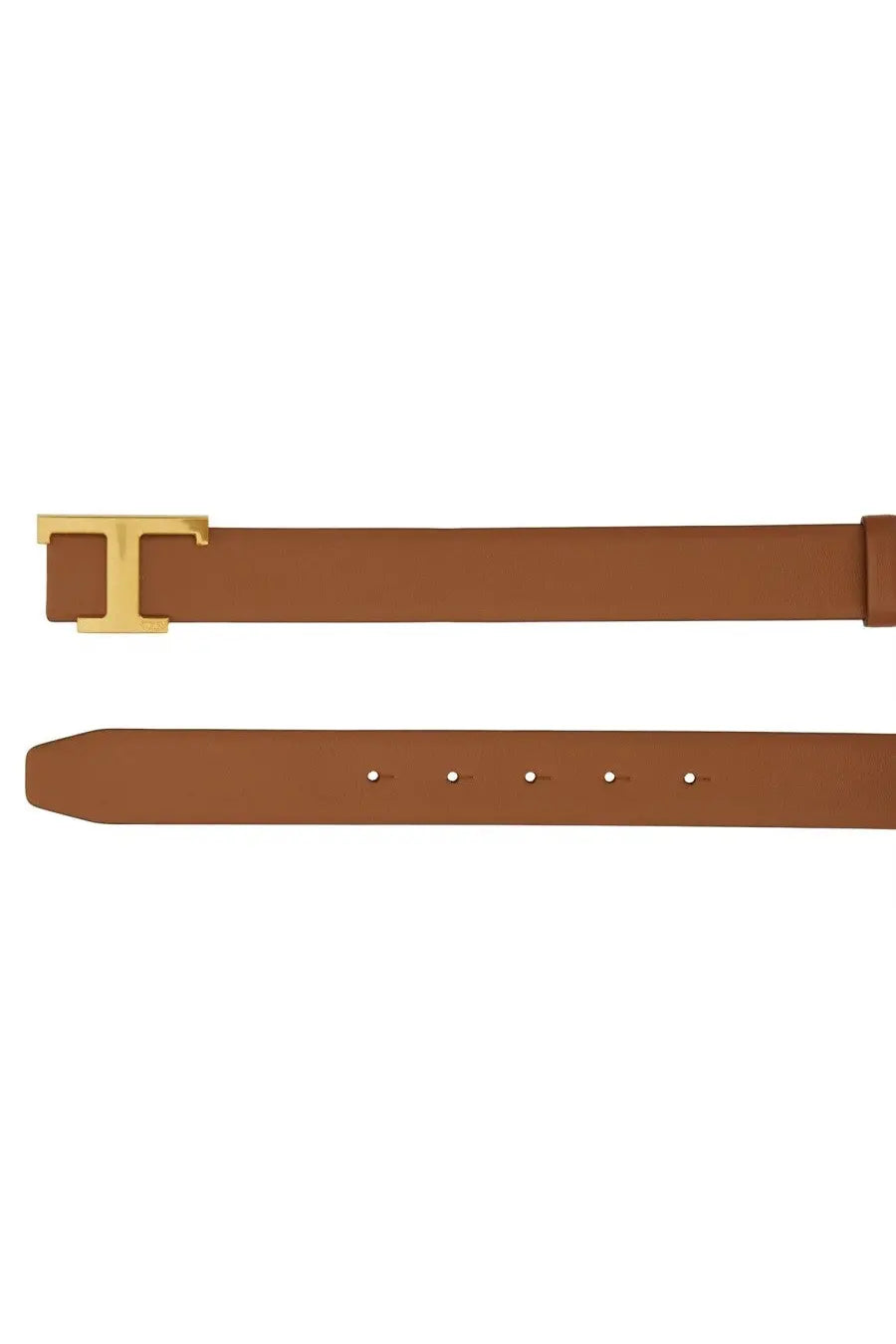 Tod’s women’s cintura reversibile brown leather belt with gold-tone t-shaped buckle front view